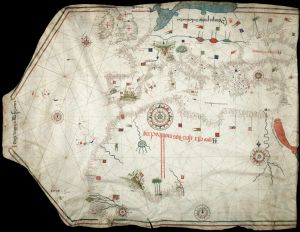 Portolan chart made by Portuguese cartographer Jorge de Aguiar in 1492