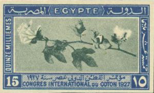Egyptian stamp commemorating the international congress on cotton in Egypt, 1927.