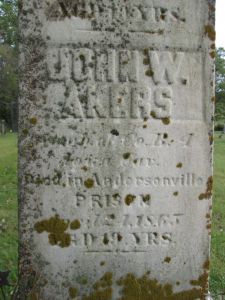 The gravestone of John W. Akers. Photo by Timothy Juhl.