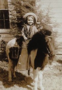 Sarah Greene on a friend's pony