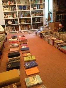 Book sorting Sarah Greene's collection