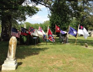 Flag display at the Confederate soldier memorial service in Asheboro, NC