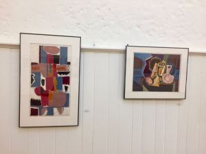 (Barnet, left) Wine, Women, and Song. 1958. Color Linoleum Cut. (Blackburn, right) The Mirror (Reflections). Undated. Lithograph.